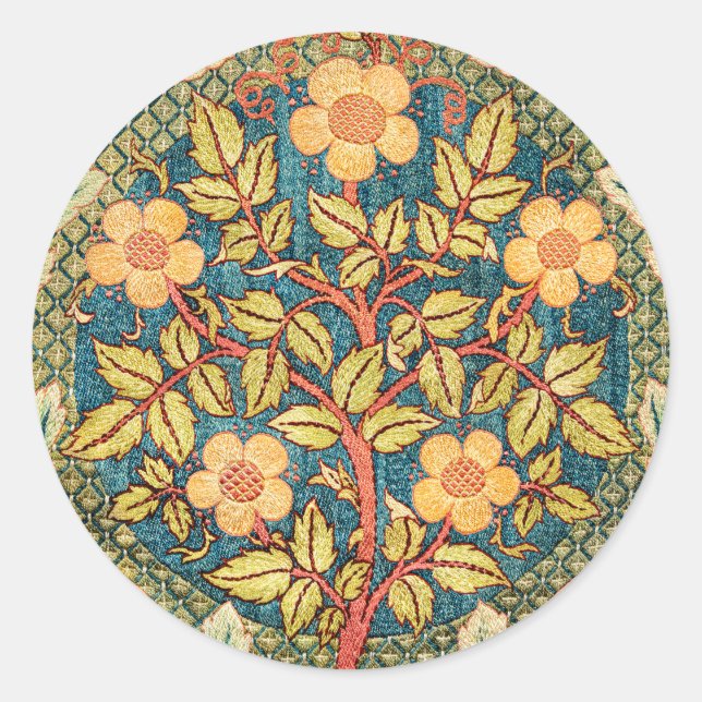 William Morris Rose Wreath Runder Aufkleber (Vorderseite)