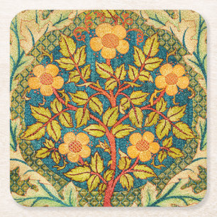 William Morris Rosenkranz: Klassische Kunst & Hand Rechteckiger Pappuntersetzer