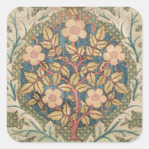 William Morris Rosenkranz Vintage blühende Rose Quadratischer Aufkleber