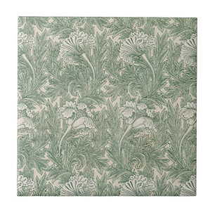 William Morris Sage Grünes Tulpenmuster: Vintage Fliese