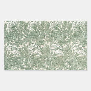 William Morris Sage Grünes Tulpenmuster: Vintage Rechteckiger Aufkleber