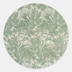 William Morris Sage Grünes Tulpenmuster: Vintage Runder Aufkleber
