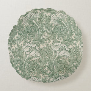 William Morris Sage Grünes Tulpenmuster: Vintage Rundes Kissen
