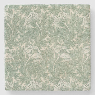 William Morris Sage Grünes Tulpenmuster: Vintage Steinuntersetzer