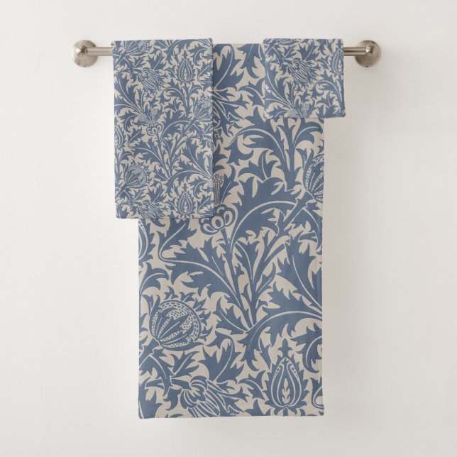 William Morris Schieferblauer Distel Tapete Badhandtuch Set (Insitu)