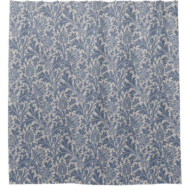 William Morris Schieferblauer Distel Tapete Duschvorhang (Vorderseite)