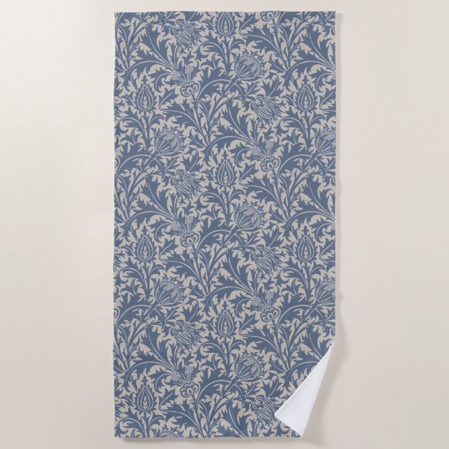 William Morris Schieferblauer Distel Tapete Strandtuch (Vorderseite)