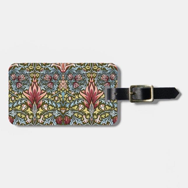 William Morris Schlangenhaupt-Blumenmuster Gepäckanhänger (Vorderseite horizontal)