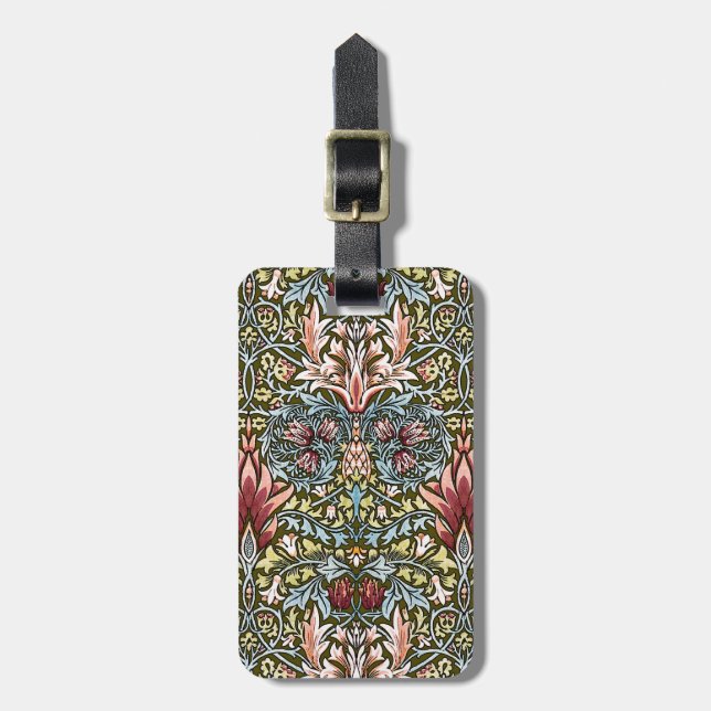 William Morris Schlangenkopf-Blumenmuster Gepäckanhänger (Vorderseite vertikal)