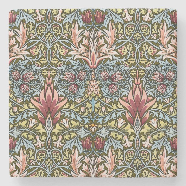 William Morris Schlangenkopf-Blumenmuster Steinuntersetzer (Vorderseite)