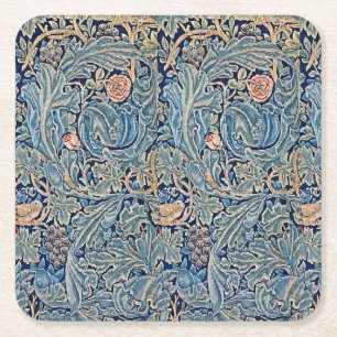 William Morris Schönes Blumenmuster Blau Pink Rechteckiger Pappuntersetzer