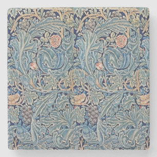 William Morris Schönes Blumenmuster Blau Pink Steinuntersetzer