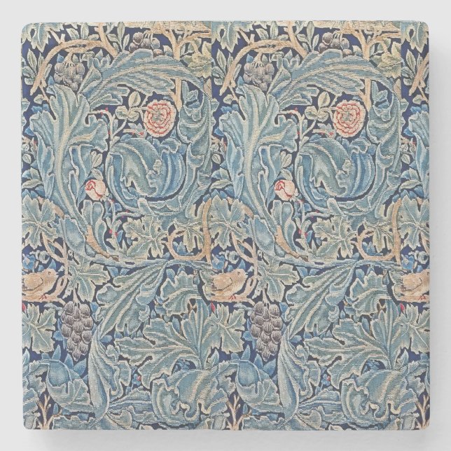 William Morris Schönes Blumenmuster Blau Pink Steinuntersetzer (Vorderseite)