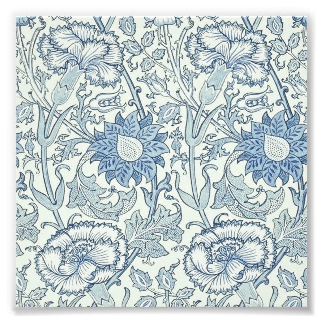 William Morris Schönes Blumenmuster, blau, Rose Fotodruck (Vorne)