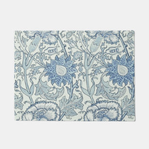 William Morris Schönes Blumenmuster, blau, Rose Fußmatte