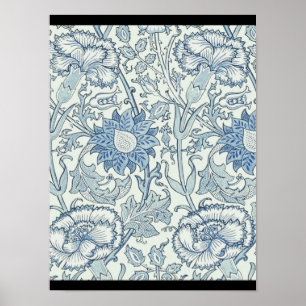 William Morris Schönes Blumenmuster, blau, Rose Poster
