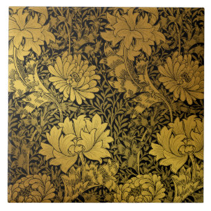 William Morris Schwarz und Gold Blumenmuster Fliese
