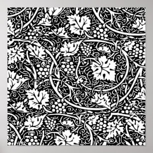 William Morris Schwarz-Weiß-Reben-Muster Poster