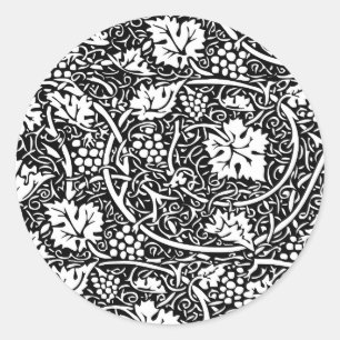 William Morris Schwarz-Weiß-Reben-Muster Runder Aufkleber