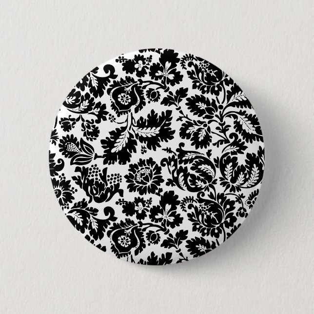 William Morris Schwarz-Weiß-Venetianisches Blumenm Button (Vorderseite)