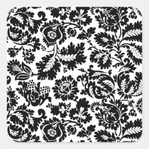 William Morris Schwarz-Weiß-Venetianisches Blumenm Quadratischer Aufkleber