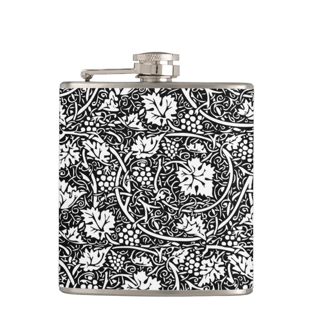 William Morris Schwarz-weißer Weintraum Flachmann (Vorderseite)