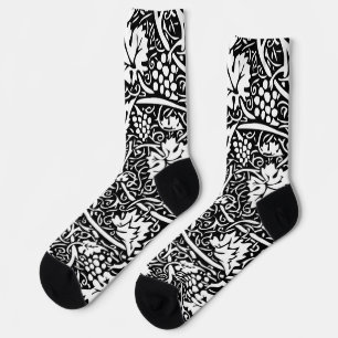 William Morris Schwarz-weißer Weintraum Socken