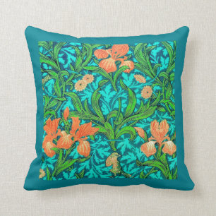 William Morris Schwertlilien, Orange und Türkis Kissen