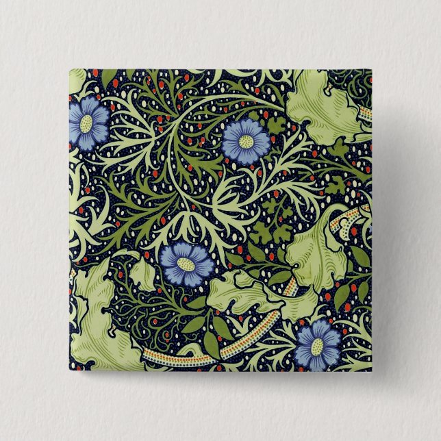 William Morris Seaweed Antike Blume Button (Vorderseite)