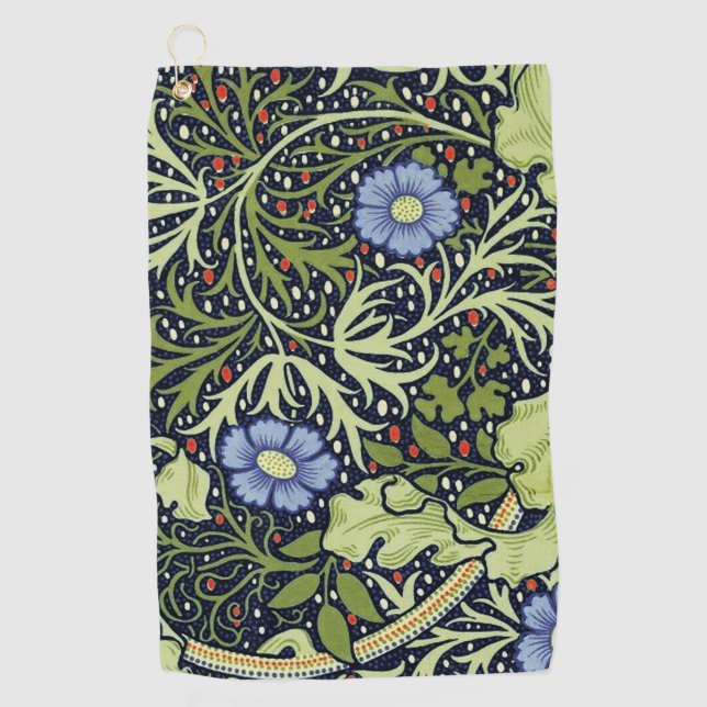 William Morris Seaweed Antike Blume Golfhandtuch (Vorderseite)