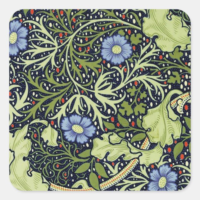 William Morris Seaweed Antike Blume Quadratischer Aufkleber (Vorderseite)