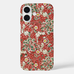 William Morris Seaweed Antike Blume Rot Grün iPhone 16 Hülle