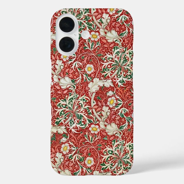 William Morris Seaweed Antike Blume Rot Grün Case-Mate iPhone Hülle (Rückseite)