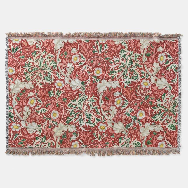 William Morris Seaweed Antike Blume Rot Grün Decke (Vorderseite)