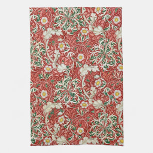 William Morris Seaweed Antike Blume Rot Grün Geschirrtuch