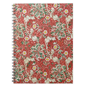 William Morris Seaweed Antike Blume Rot Grün Notizblock