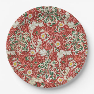 William Morris Seaweed Antike Blume Rot Grün Pappteller