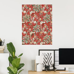 William Morris Seaweed Antike Blume Rot Grün Poster