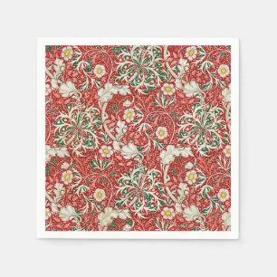 William Morris Seaweed Antike Blume Rot Grün Serviette
