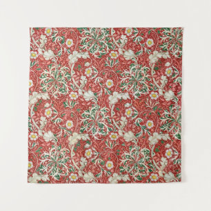 William Morris Seaweed Antike Blume Rot Grün Wandteppich