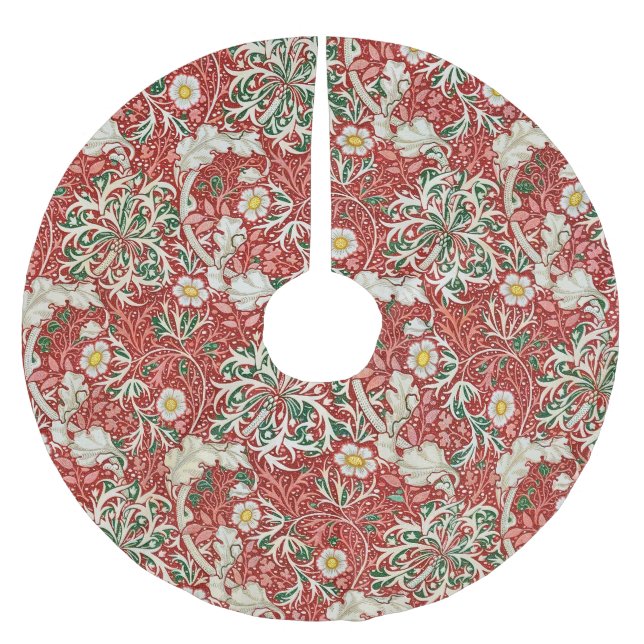 William Morris Seaweed Antique Flower Red Green Polyester Weihnachtsbaumdecke (Vorderseite)