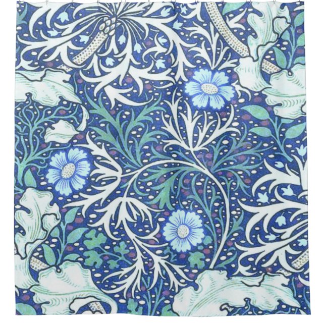 William Morris Seaweed Blue Pattern Duschvorhang (Vorderseite)