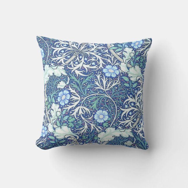 William Morris Seaweed Blue Pattern Kissen (Vorderseite)