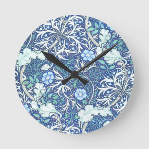 William Morris Seaweed Blue Pattern Runde Wanduhr