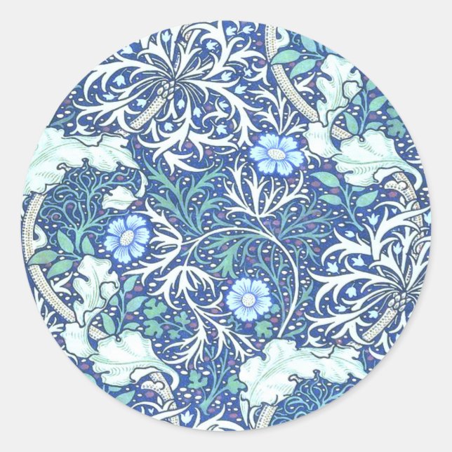 William Morris Seaweed Blue Pattern Runder Aufkleber (Vorderseite)