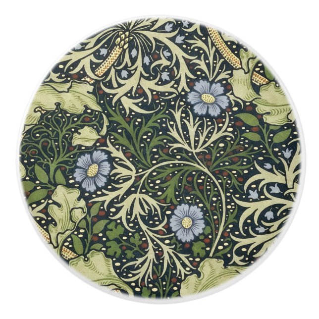 William Morris Seaweed Pattern Vintage Kunst Keramikknauf (Vorderseite)