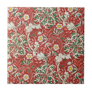 William Morris Seetang Antique Flower Rot Grün Fliese
