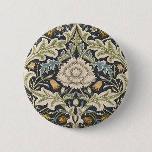William Morris Severn Navy Blaues Blumenkunstwerk Button