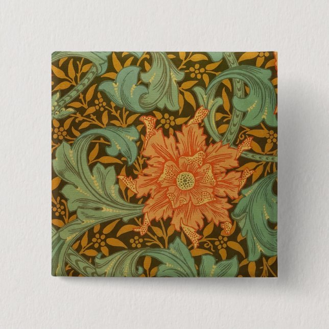 William Morris Single Stem Muster Art Nouveau Button (Vorderseite)