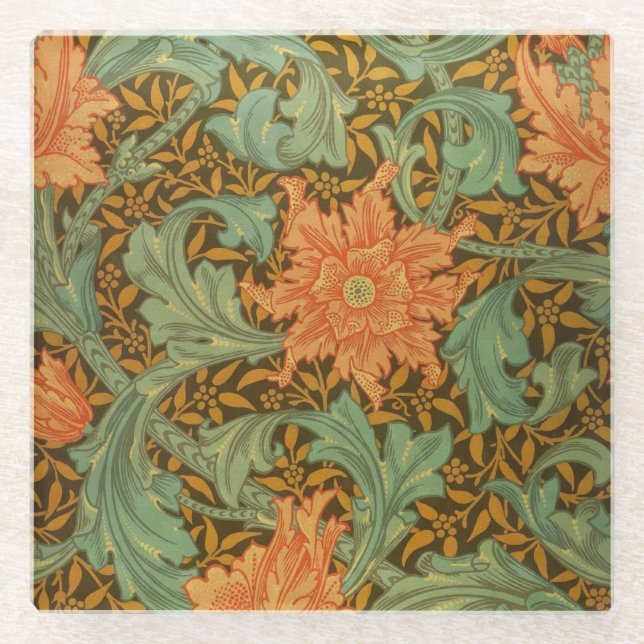 William Morris Single Stem Muster Art Nouveau Glasuntersetzer (Vorderseite)